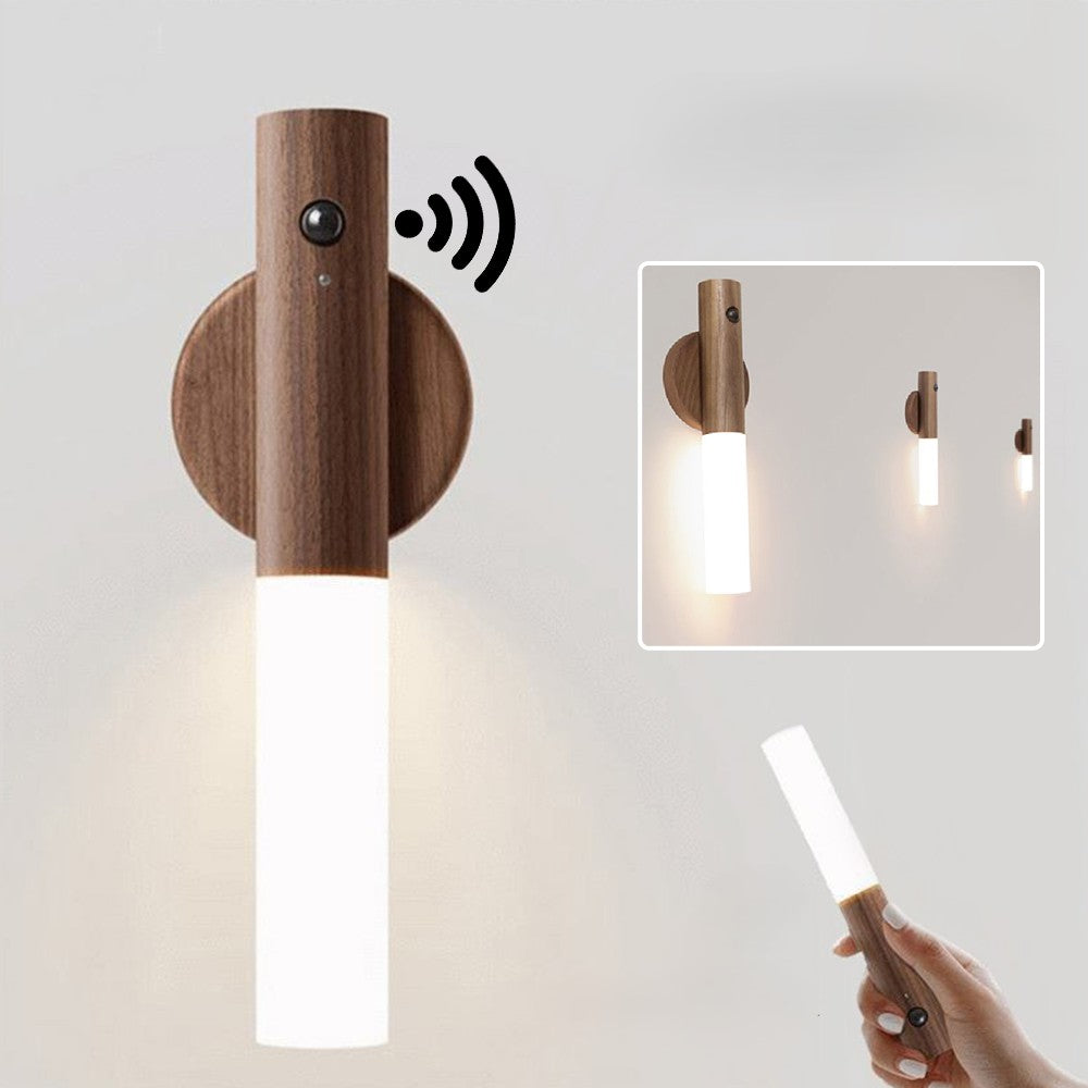 Magnetic Motion Sensor Night Light – USB Rechargeable Wooden LED Lamp