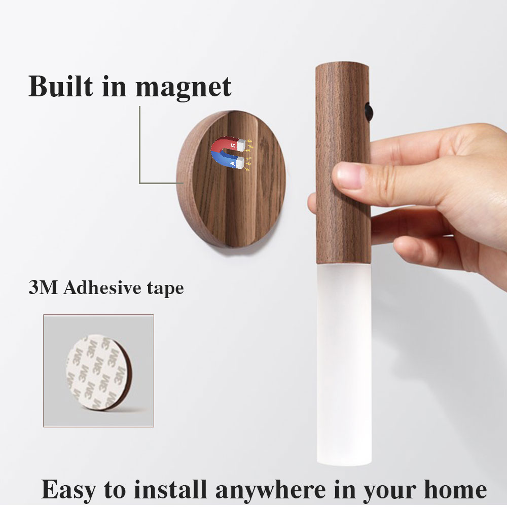 Magnetic Motion Sensor Night Light – USB Rechargeable Wooden LED Lamp