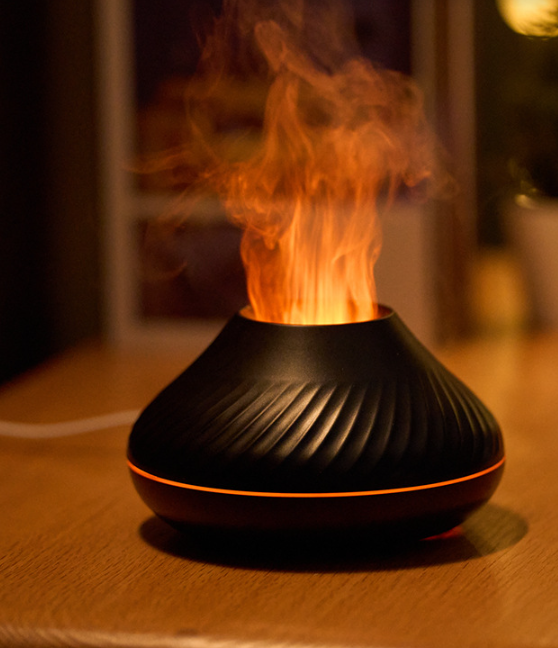 Volcanic Flame Aroma Diffuser – 130ml Essential Oil Humidifier with LED Flame Effect