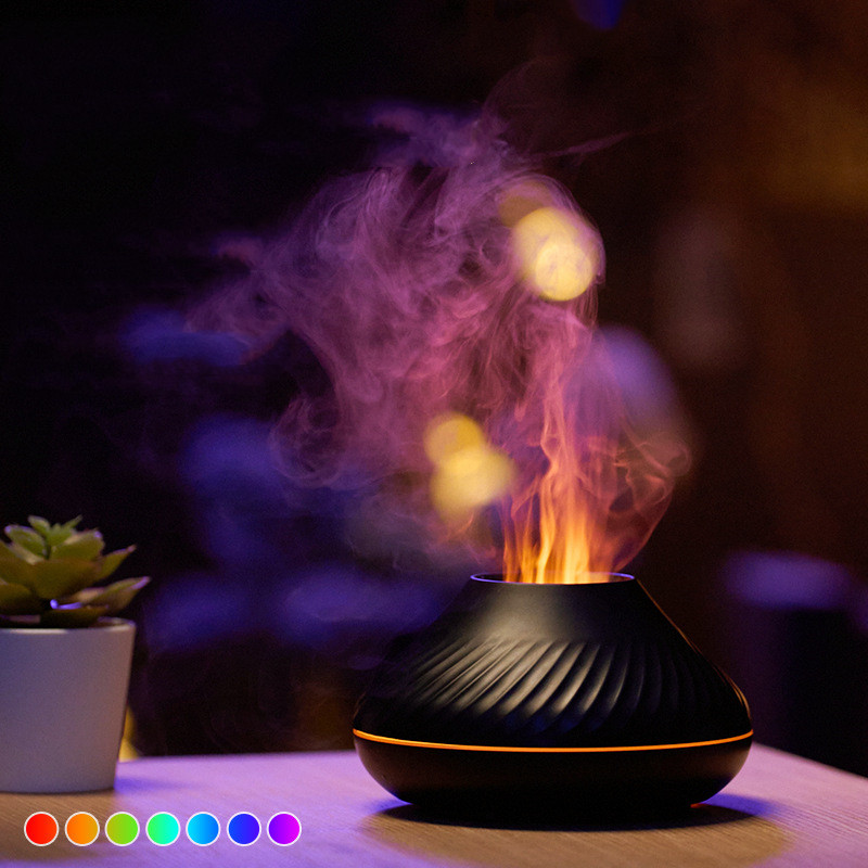 Volcanic Flame Aroma Diffuser – 130ml Essential Oil Humidifier with LED Flame Effect
